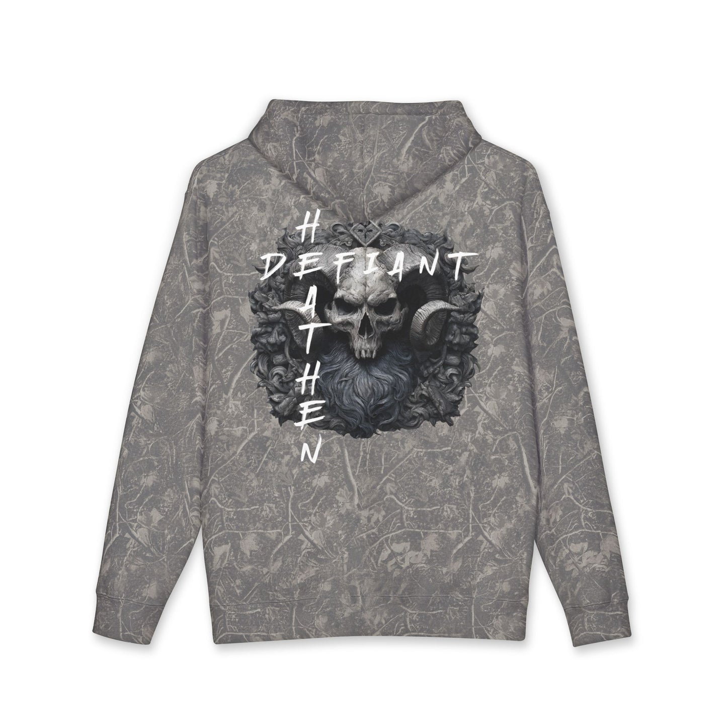 Defiant Heathen Ram Skull Hoodie — Gothic Viking Pagan Graphic Pullover