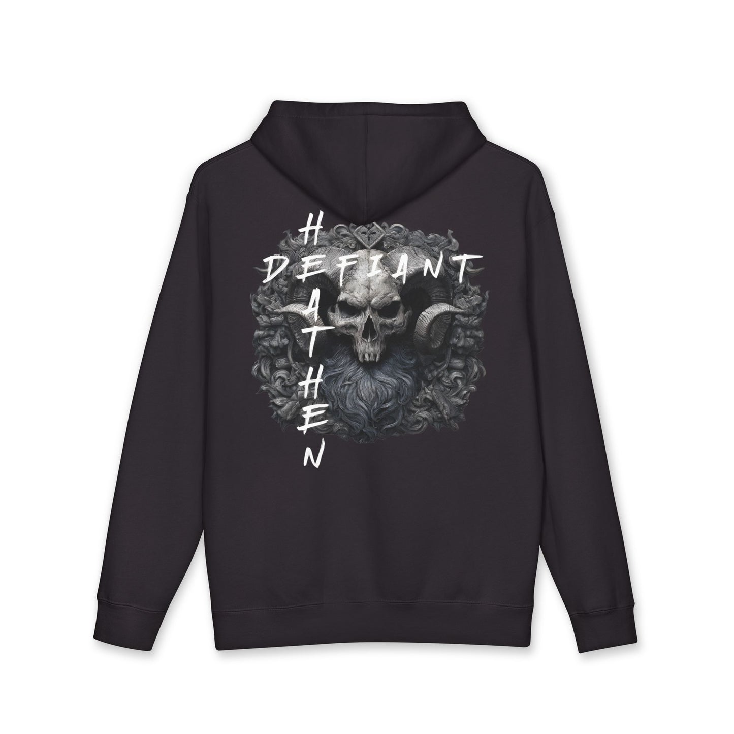 Defiant Heathen Ram Skull Hoodie — Gothic Viking Pagan Graphic Pullover