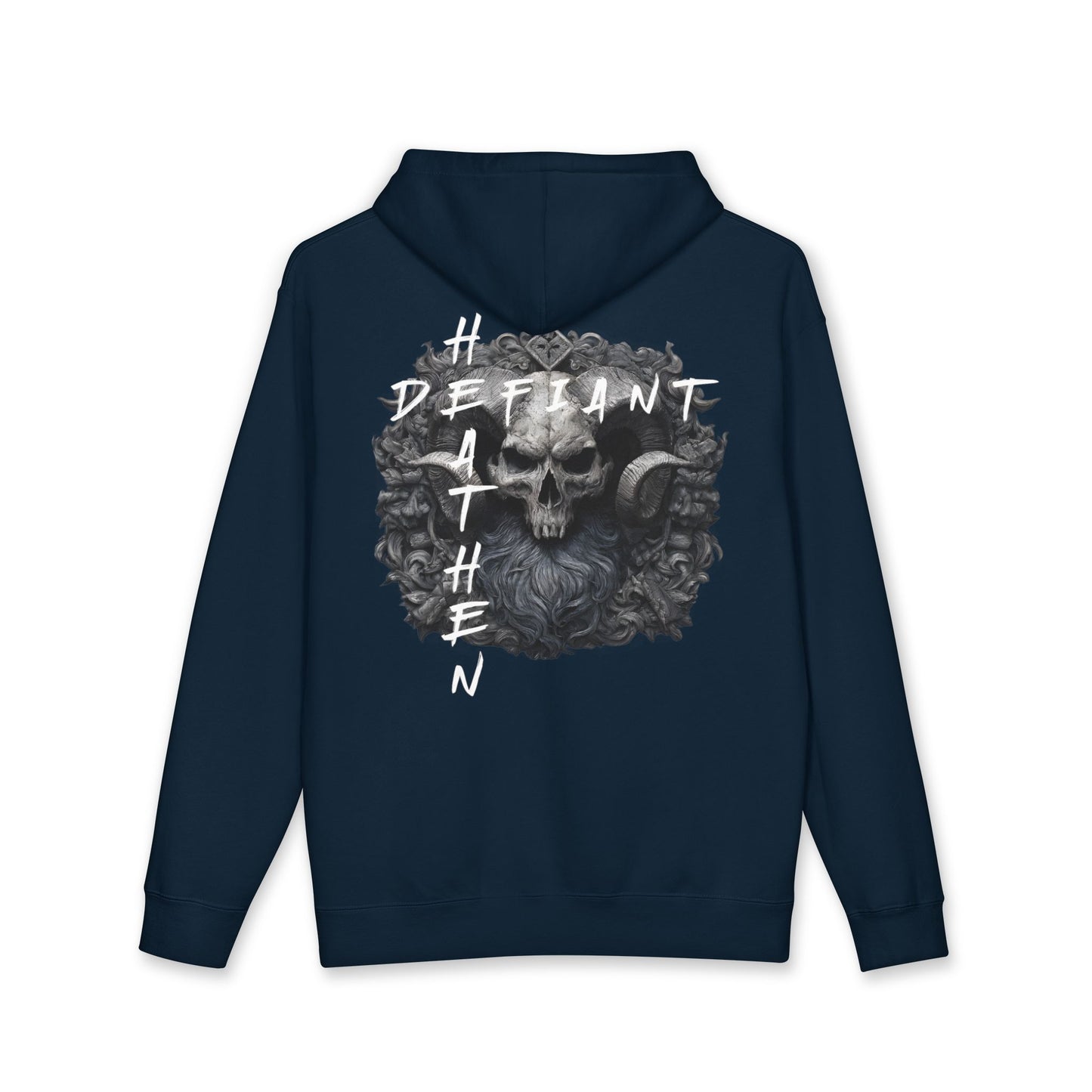 Defiant Heathen Ram Skull Hoodie — Gothic Viking Pagan Graphic Pullover