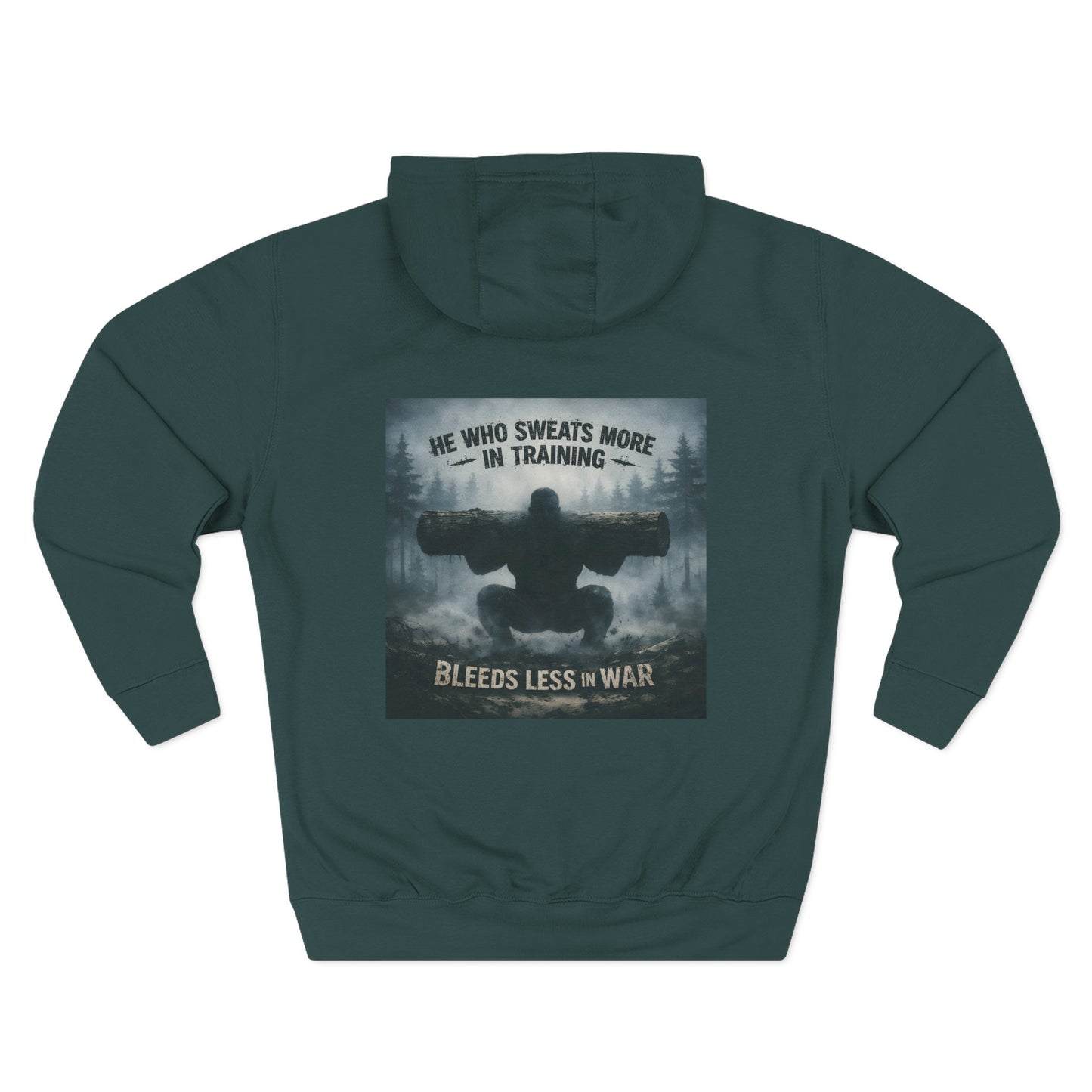 He Who Sweats More Hoodie — Warrior-Inspired Training Fleece Pullover