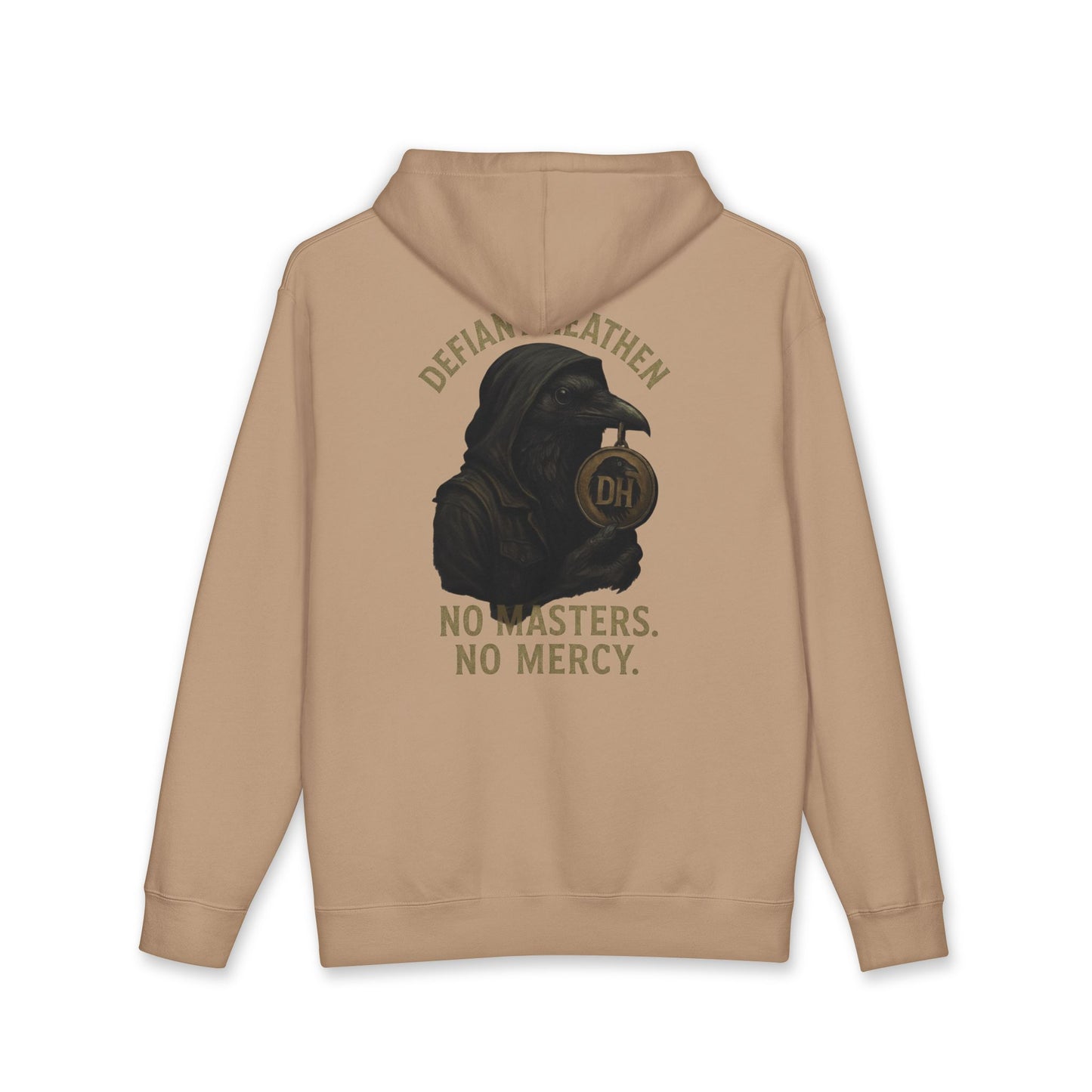 Defiant Heathen Hoodie — "No Masters, No Mercy" Graphic Pullover