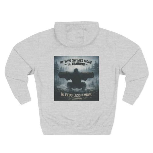 He Who Sweats More Hoodie — Warrior-Inspired Training Fleece Pullover
