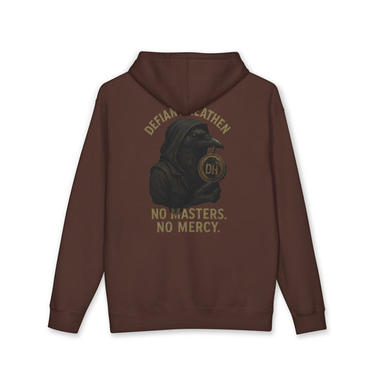 Defiant Heathen Hoodie — "No Masters, No Mercy" Graphic Pullover