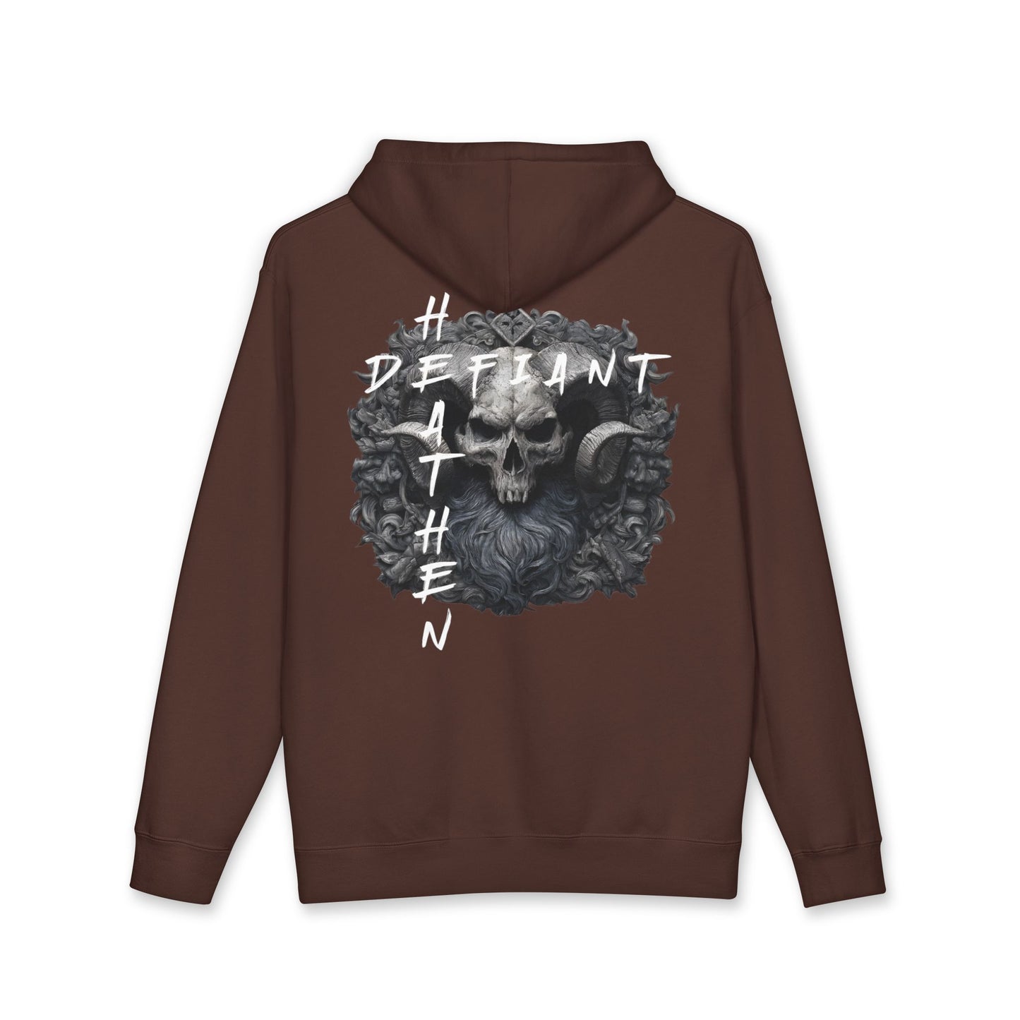 Defiant Heathen Ram Skull Hoodie — Gothic Viking Pagan Graphic Pullover