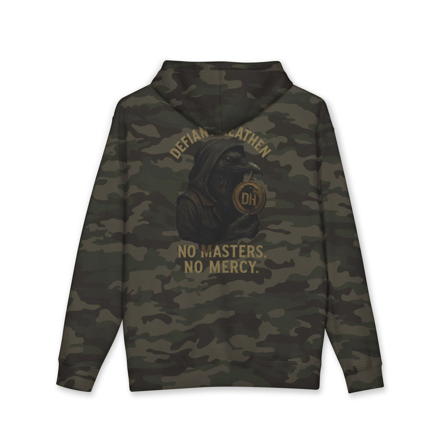 Defiant Heathen Hoodie — "No Masters, No Mercy" Graphic Pullover