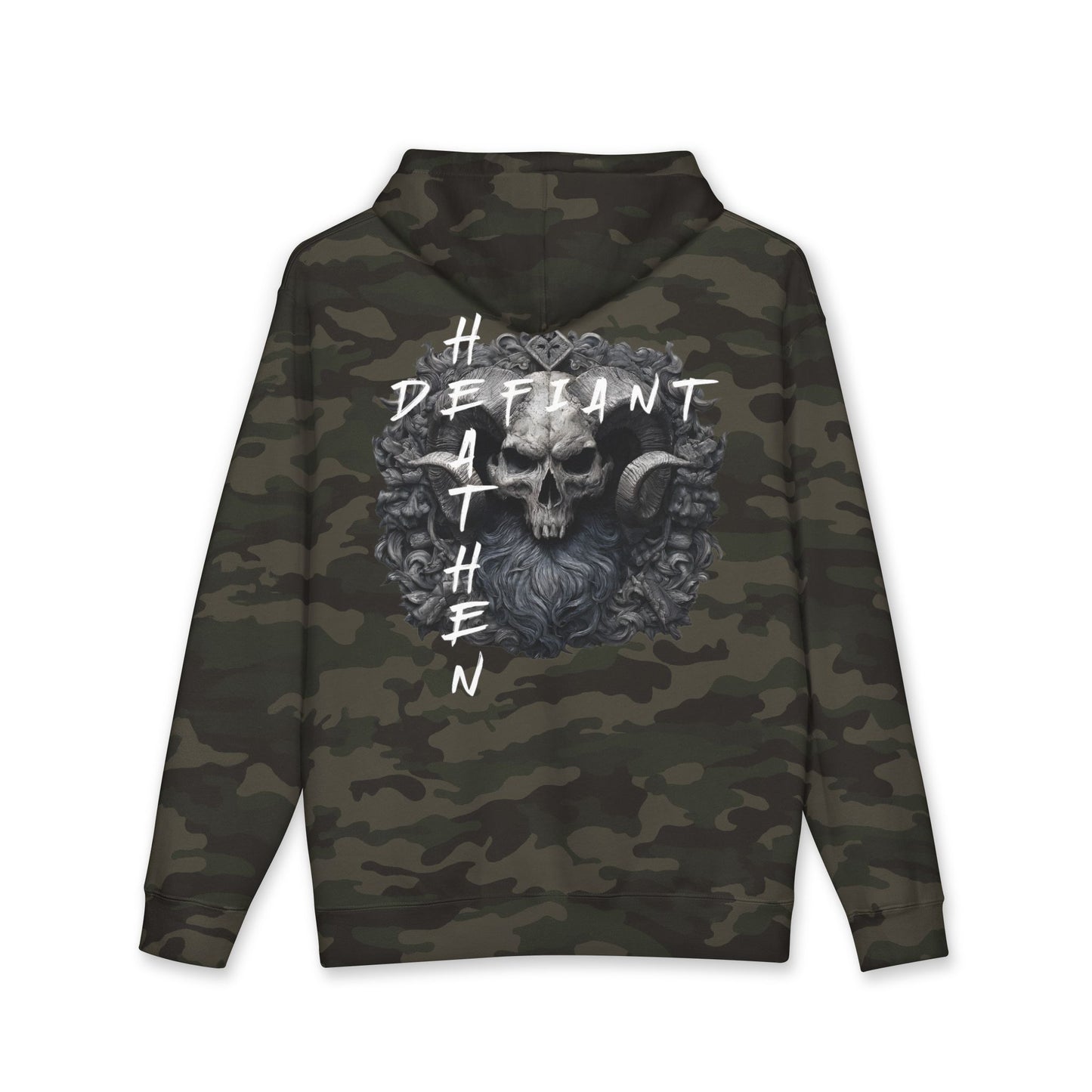 Defiant Heathen Ram Skull Hoodie — Gothic Viking Pagan Graphic Pullover