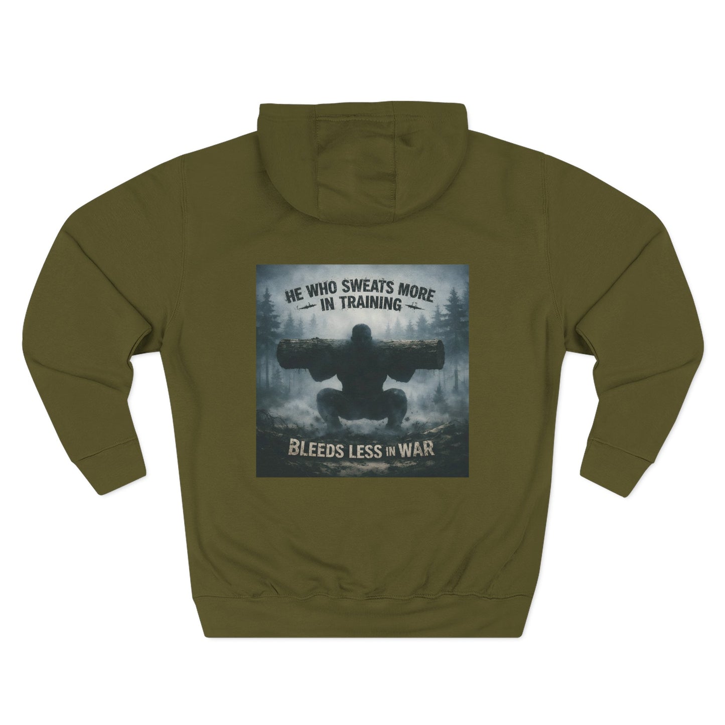 He Who Sweats More Hoodie — Warrior-Inspired Training Fleece Pullover